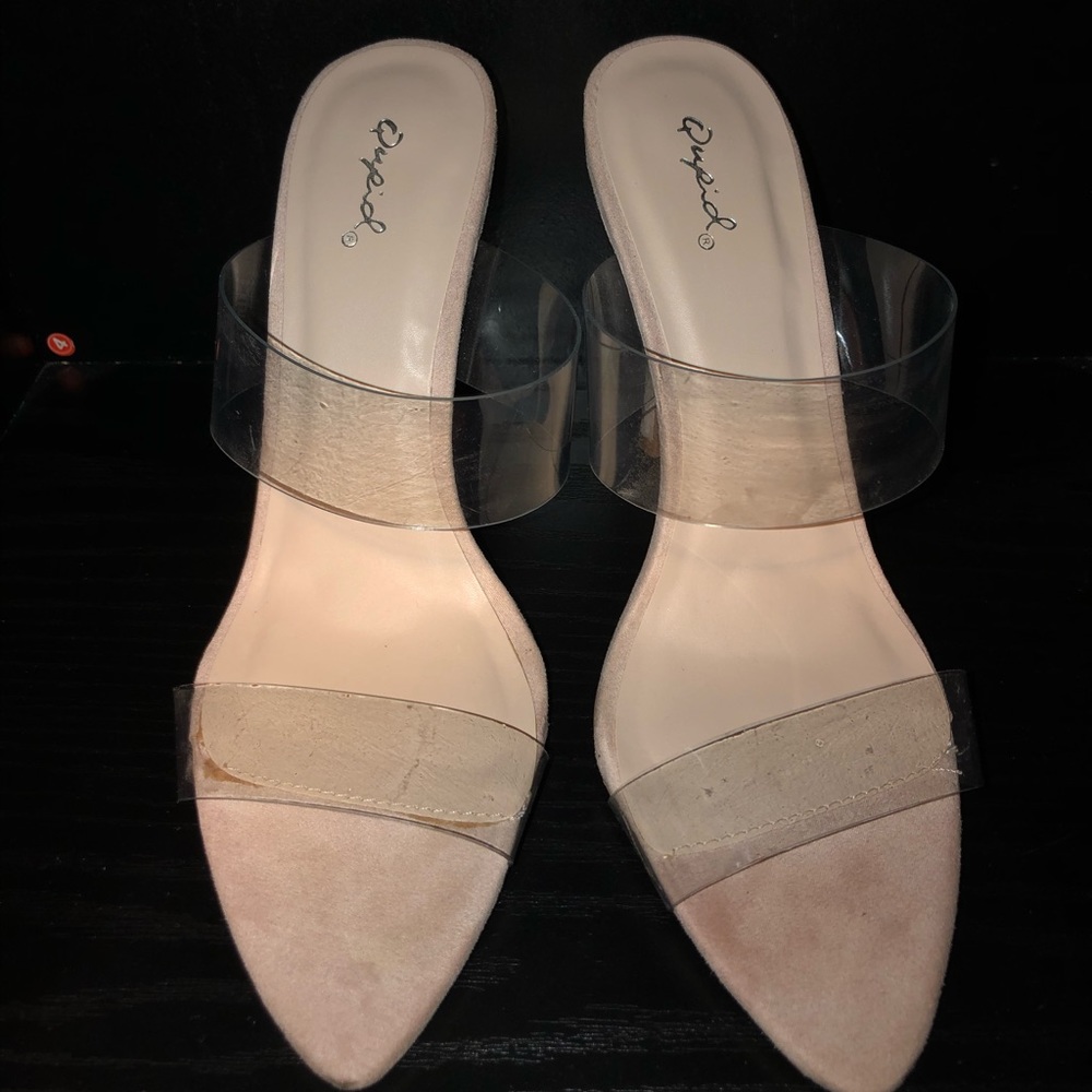 Nude clear mules high heel